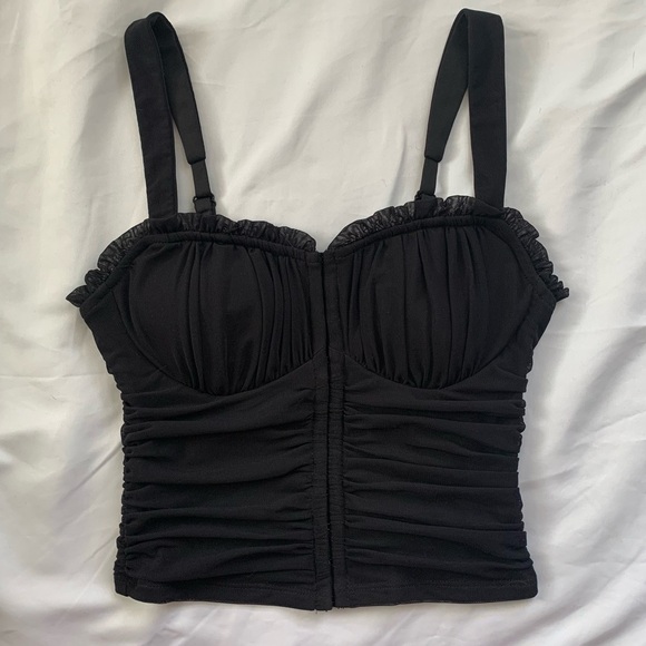 Moa Moa Tops - Bustier Corset Crop Top in Black Moa Moa